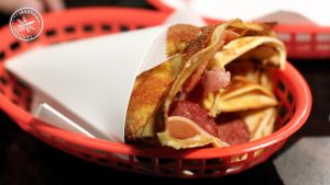 Meatlover's crepe from doughboy diner, with salami, ham, cabana sausage and lots of cheese.