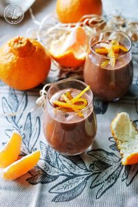 Velvety chocolate mousse is topped with candied sumo mandarin peel