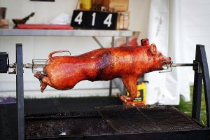Roast pig on a spit, from 4Fourteen