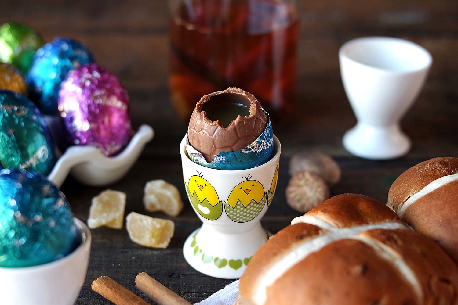 Hot Cross Bun Cocktails for Easter! Served in a hollow Chocolate Easter Egg