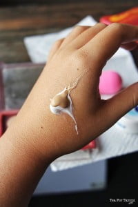 A mixture of foundation and moisturiser on the back of a hand