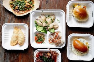 Aerial shot of our order from Yang's Malaysian Food Truck!